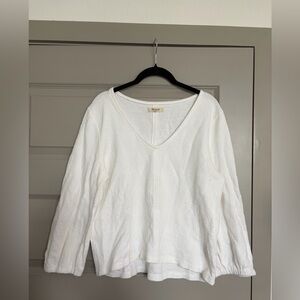 Madewell White Textured V-Neck Blouse